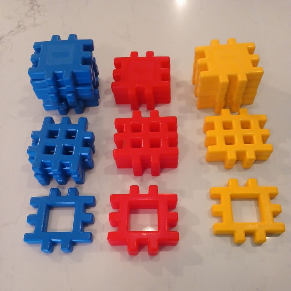 Lot Of 26 Little Tikes Waffle Blocks Primary Colors Vintage Red Blue Yellow